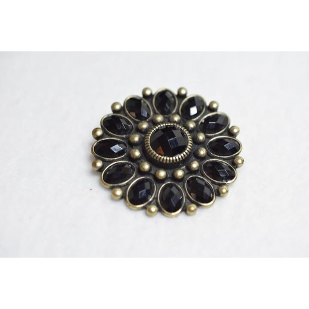 Premier Designs Gothic Black Rhinestone Gold Black Tone Vintage Pendant Brooch